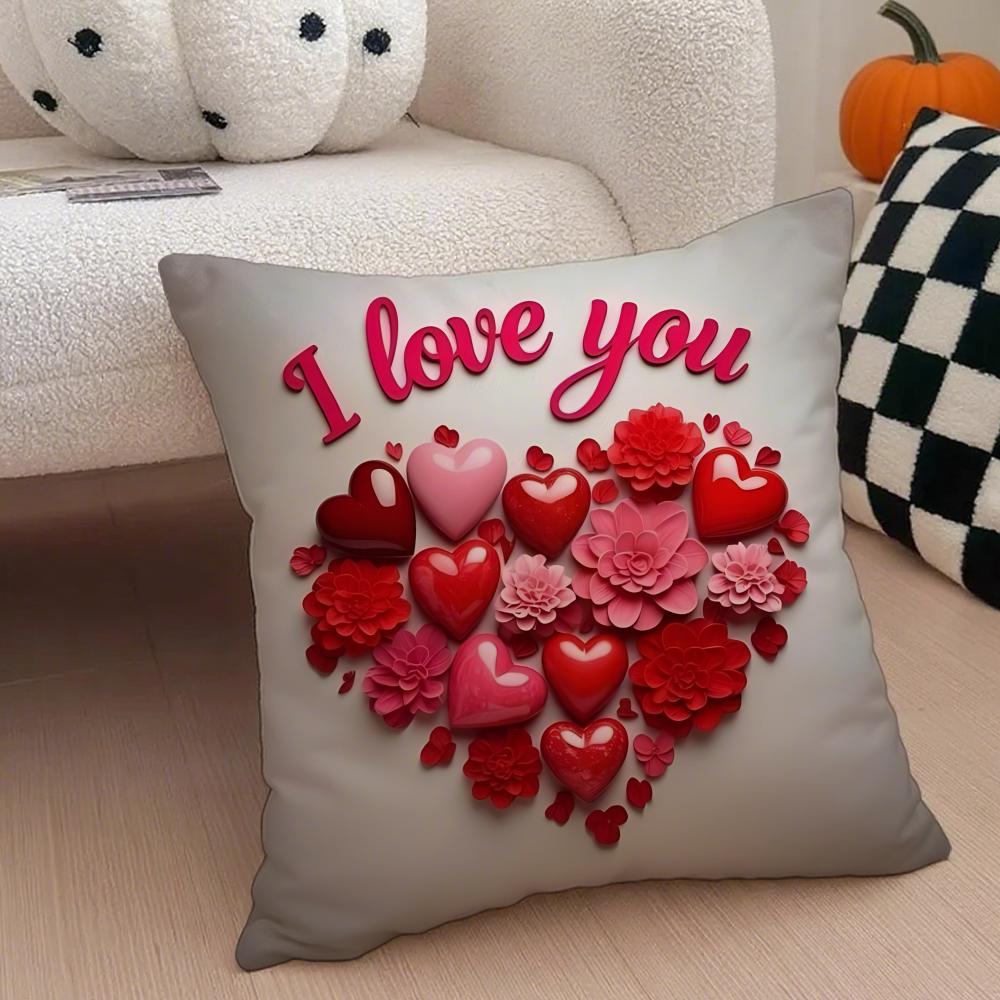 

LLovely heart of love my beloved Cushion Cover Throw Pillow Cover Hidden Button Durable Polyester Chair Cushion 30X30cm