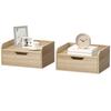 Set of 2 Wall-Mounted Nightstands, Drawer, Raised-Edge Top, 40x30x19.5 cm, Natural Wood