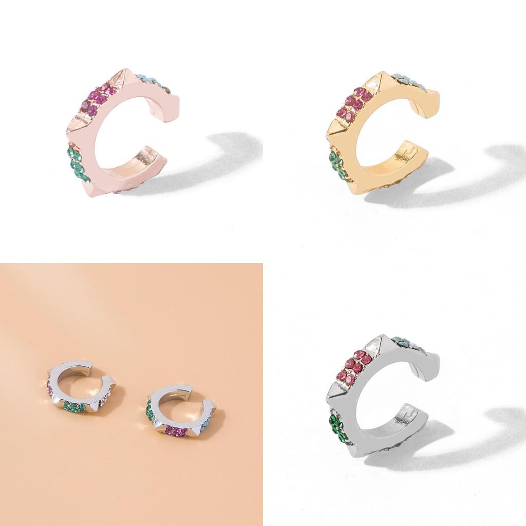 Elegant Alloy Geometric Ear Cuffs With Colorful Rhinestones For Trendy Women