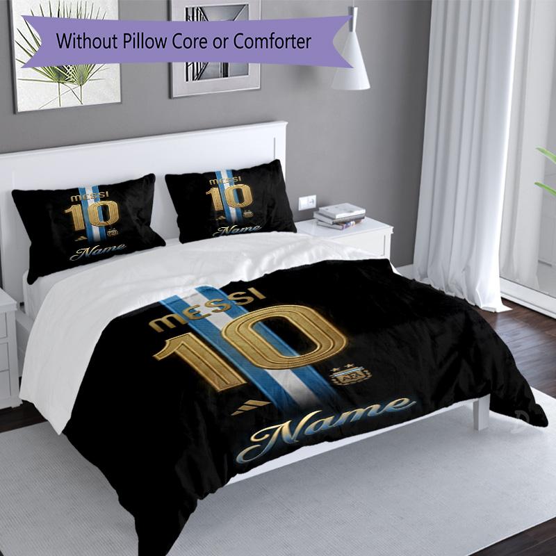 Messi Argentina Jersey Personalized Name Bedding Set,Soft Bed Linen for Bedroom Home Decoration,Perfect Gift for Football Fans,Breathable Duvet Cover 