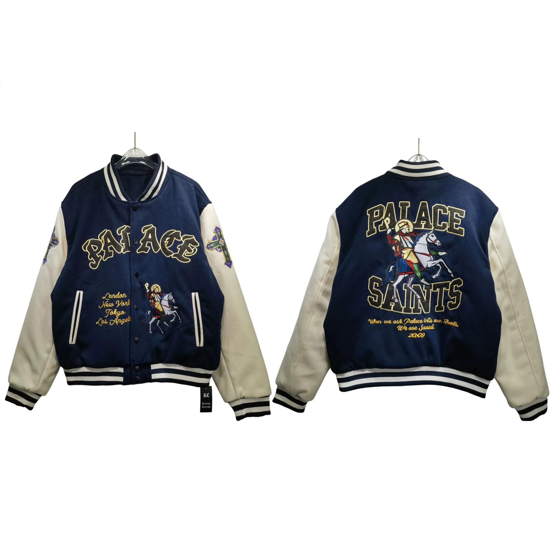 Cross-border beauty tide PALACE SAINTS VARSITY JACKET jacket baseball jacket men s and women s models S синий