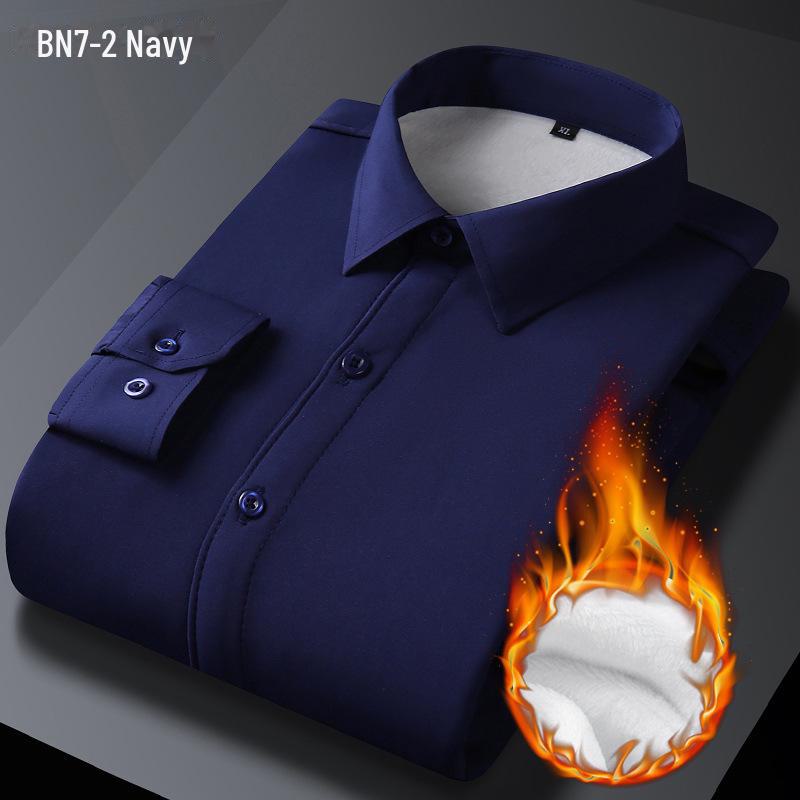 Men's Thickened Plus Velvet Solid Color Long Sleeve Warm Shirt for Business Casual - Autumn/Winter Wear