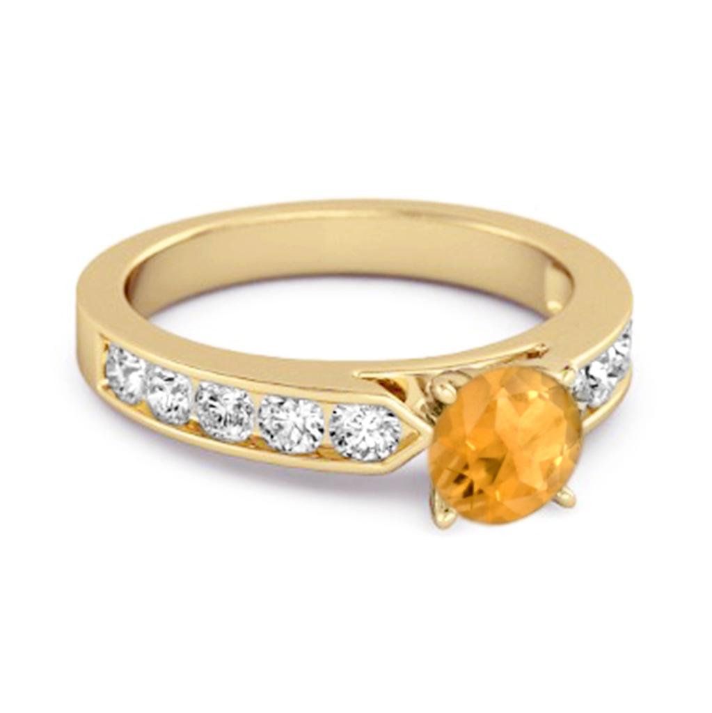 Citrine Round Solitaire Statement Ring - 925 Sterling Silver Gold Vermeil
