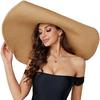 Ladies Beach Hat Fashion Large Wide Brim Sun Hat Roll Up Foldable Summer Beach Hat Big Eaves Sun Protection