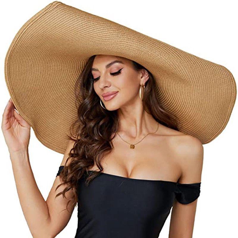 Ladies Beach Hat Fashion Large Wide Brim Sun Hat Roll Up Foldable Summer Beach Hat Big Eaves Sun Protection