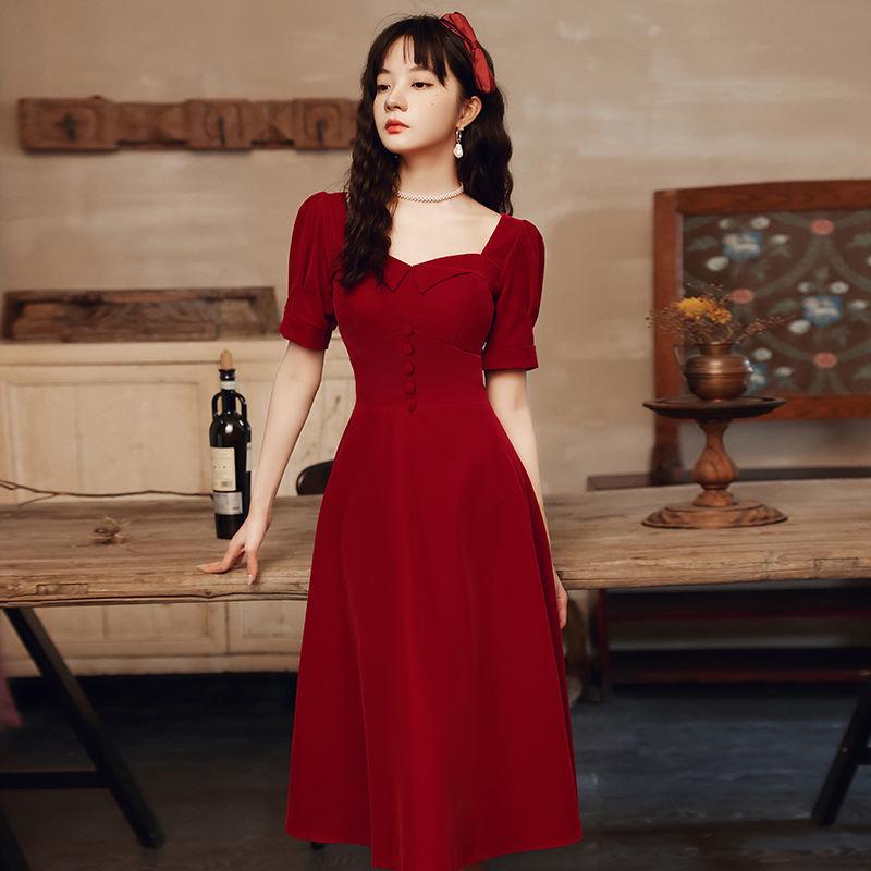 

Платье винно-красного цвета для помолвки и свадебного тоста 2025 года для миниатюрных женщин - летний вечер и выпускной S вино красного