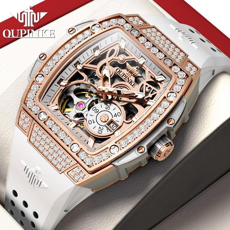 OUPINKE Watches, Skeletonized Bar-shaped Silicon Automatic Mechanical Rubber Waterproof Ladies' Watches