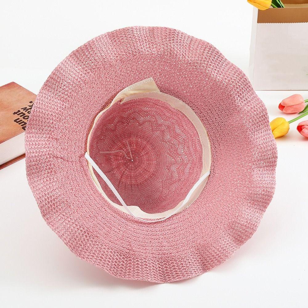 Adjustable Ruffle Sun Hat Breathable Beach Sun Hat Sweet Wide Brim Straw Hat  For Women Girls