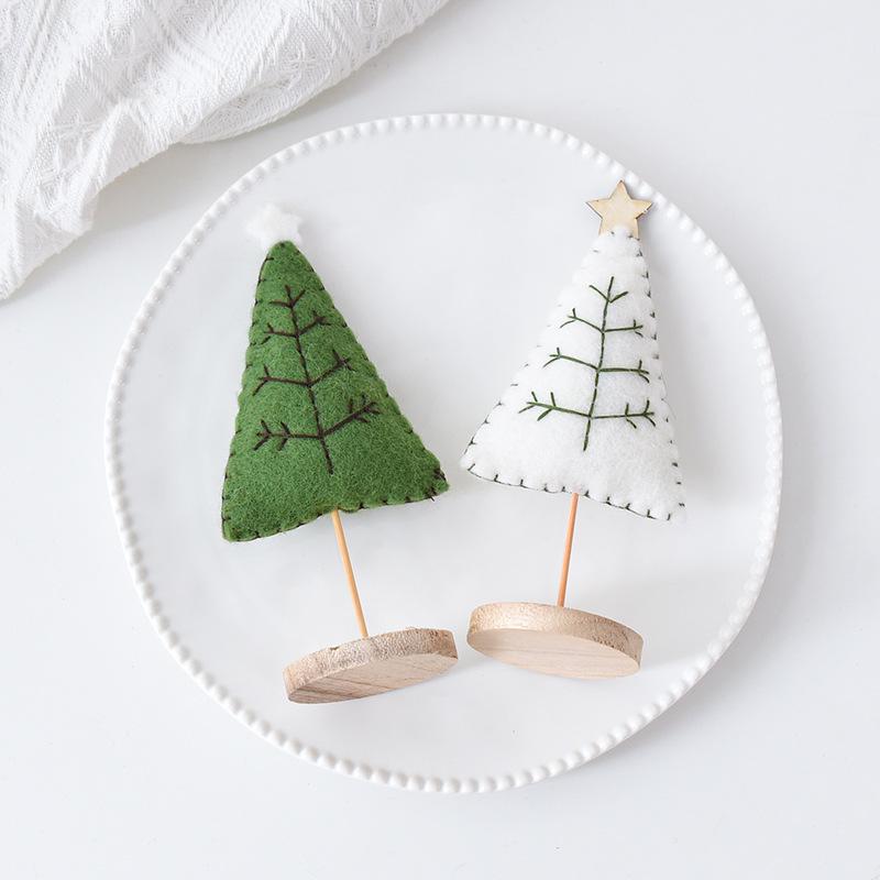 Nordic Style Wool Felt Mini Christmas Tree Ornament with Log Base