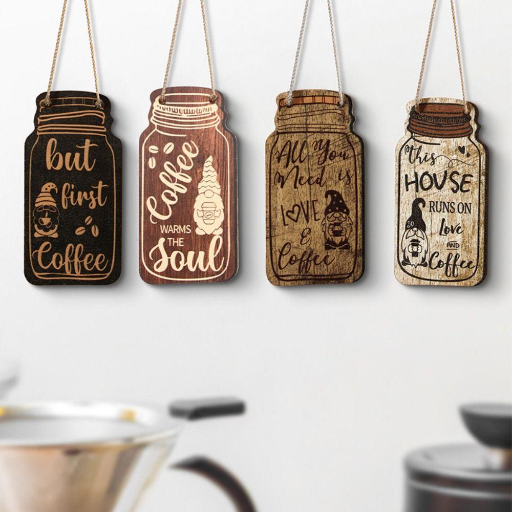 4Pcs Rope Hanging Coffee Hanging Sign Wood Cafe Decor Sign Kitchen Cafe Home Decor Ornaments