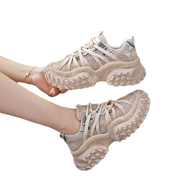 Fashion Thick-soled mesh breathable durian bottom silver dad shoes for women to increase height 2024 new casual sports shoes