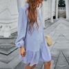Spring Summer Solid Jacquard For Women Casual Single Breasted V Neck Full Sleeve Ladies Knee Length Dress