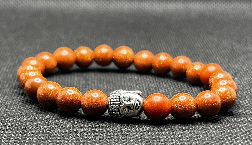Elegant Goldstone Beads and Buddha Charm Bracelet, Bracelet Featuring Peaceful Buddha Accent, Calm & Strength, Perfect Gift for both men and women