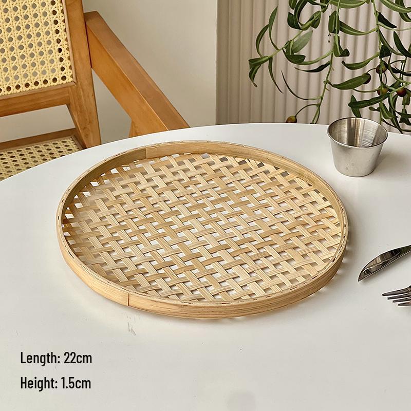 Artisanal Bamboo Woven Snack & Fruit Tray with Handle