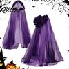 Cosplay Cloak Hooded Mesh for Adults 2 Layer Sheer Tulle Cape Gothic Witch Queen Costume Halloween Renaissance Accessories Lightweight Cape