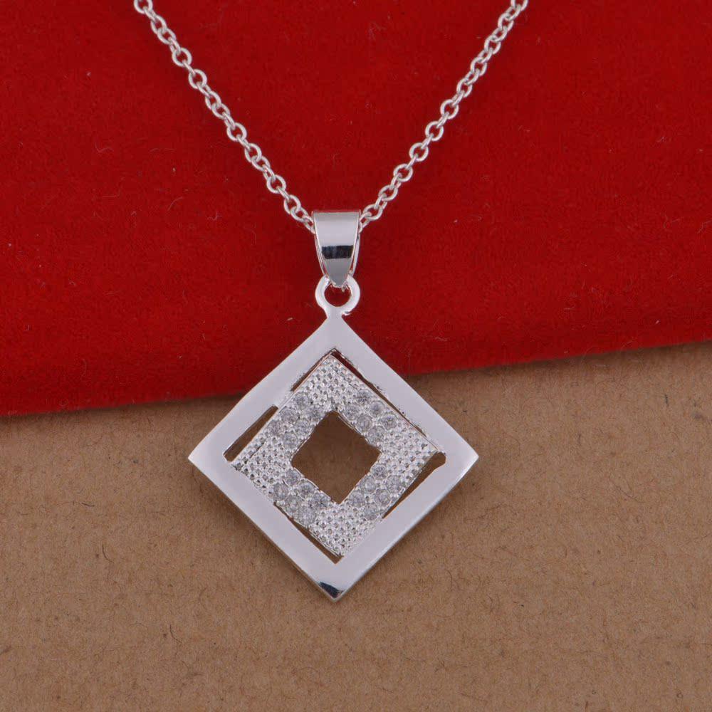 Корейский стиль Посеребренное стерлинговое серебро 925 пробы Квадратное колье со стразами
