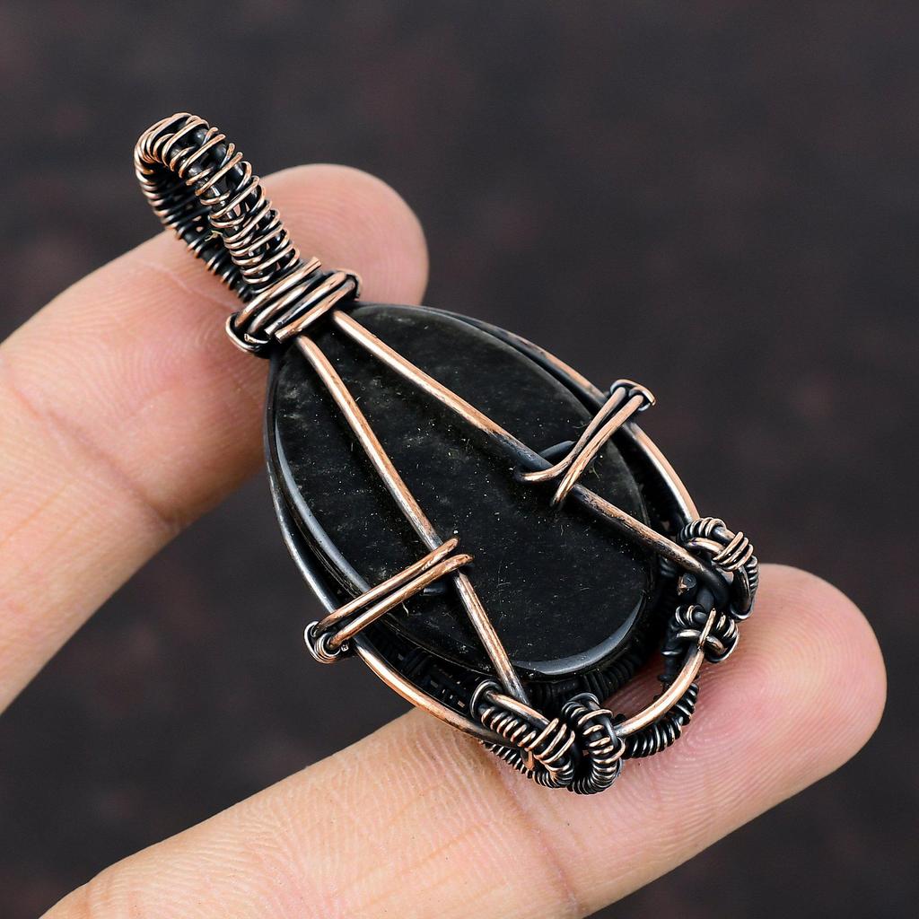 Silver Sheen Obsidian Pendant Copper Wire Wrapped Pendant Unique Pendant Gemstone Copper Jewelry Handmade Pendant Boho Jewelry Gift For Him