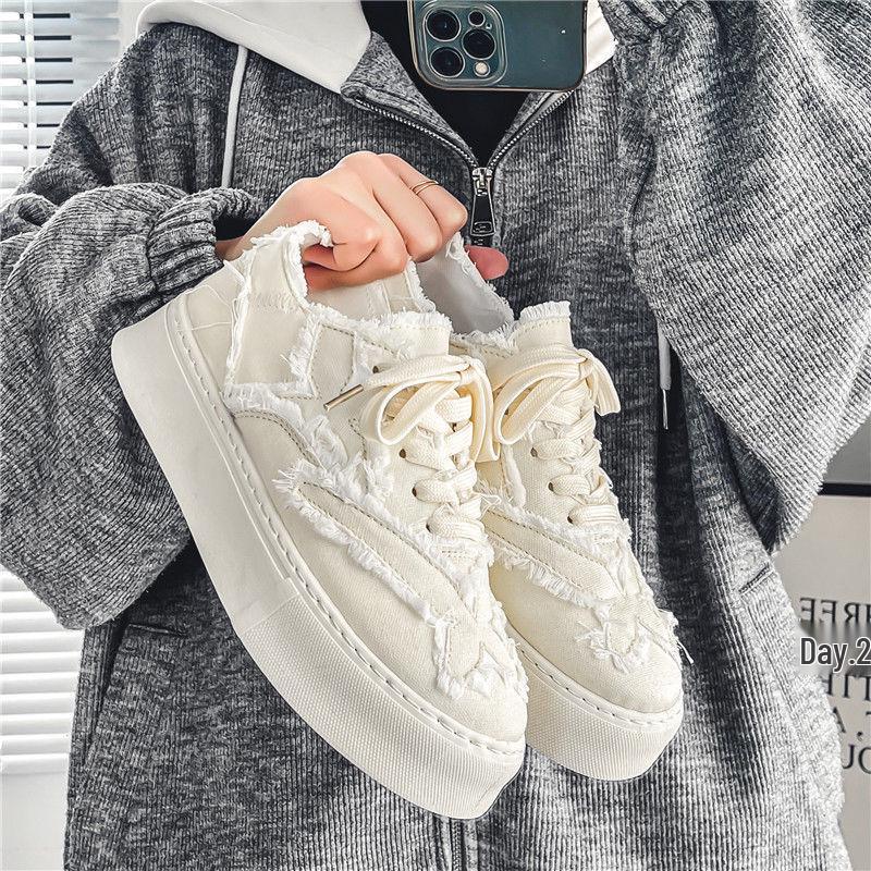 Mäns Mångsidiga Sommar Skateboardsskor i Kanvas - Trendiga, Andningsbara, Svart/Beige.