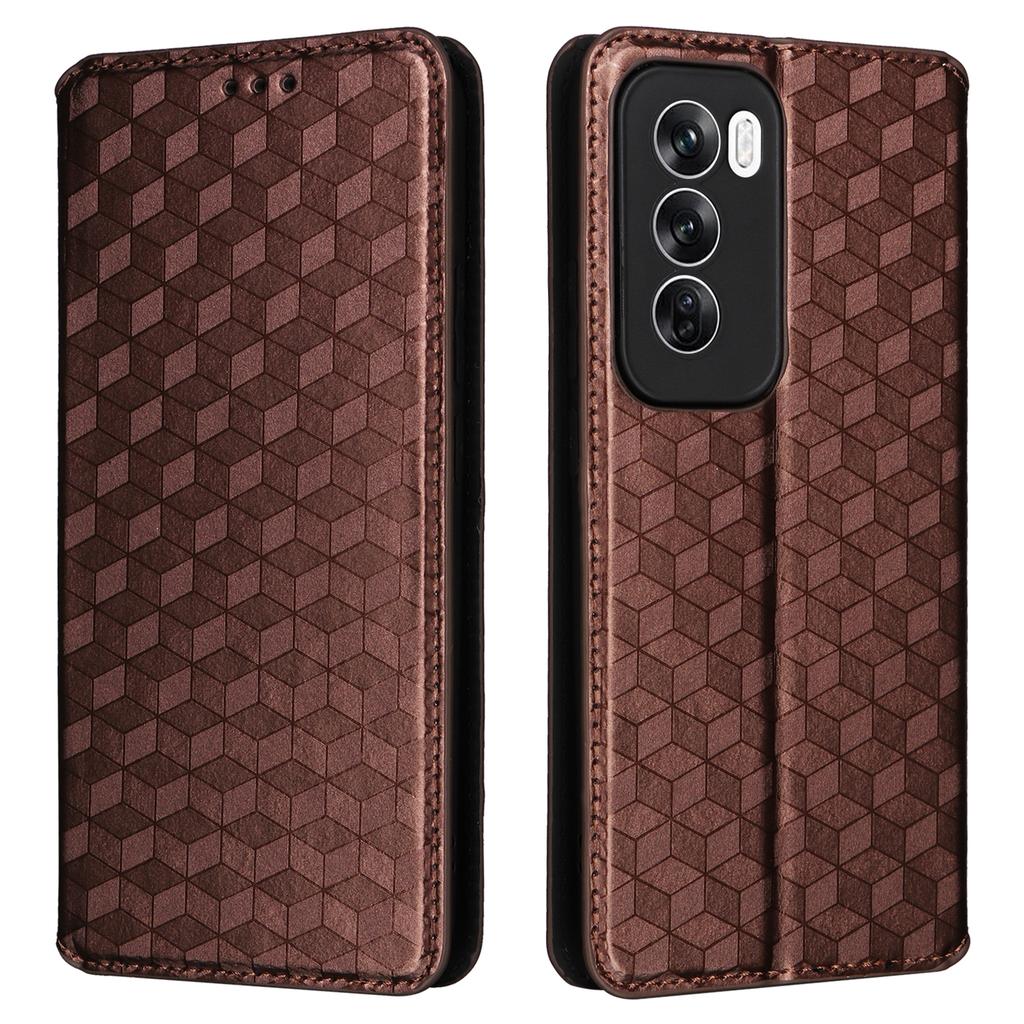 Dla Oppo Reno12 5G (Światowy) Etui Rombowe Skórzane Etui na Telefon Stojak Zamknięcie Magnetyczne