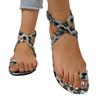 Summer new flat-bottomed leopard print buckle with round head cover toe women's large-size sandals