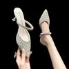 Pointed Fashion Sandals Women 2025 Summer New Fashion Rhinestone High Heels Internet Celebrity Pearl Two Wear Bag Head Slippers