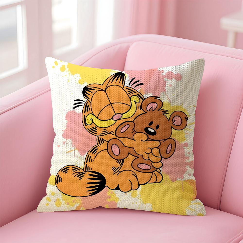 Cartoon GGarfield Cushion Cover Natural Linen Pillow Case DoubleSided Print Decorative Sofa Pillowcase Home Decor Gift