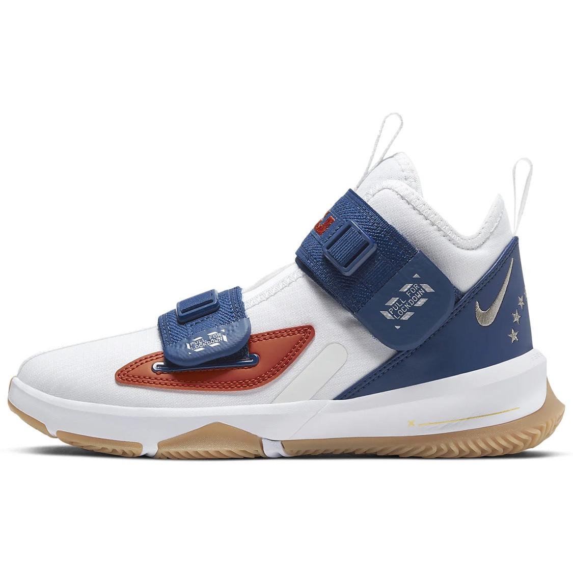 

Новые кроссовки Nike Zoom Soldier 13 LA с амортизацией, износостойкие, высокие, для баскетбола, белые с синим, для подростков CU4133-124 36.5