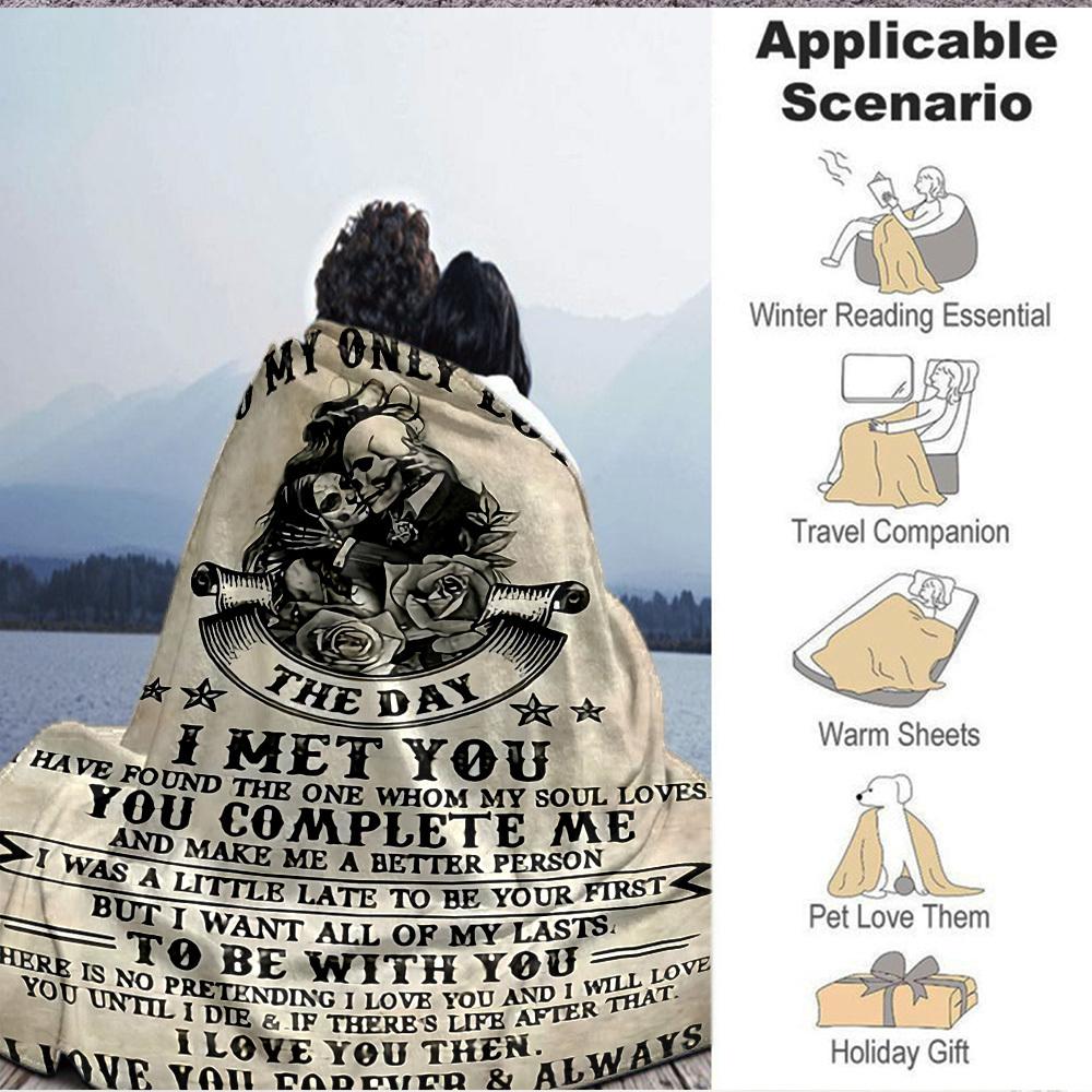 1pc Skull Love Quote Blanket, Lightweight Flannel Throw For Sofa, Bed, Travel, Camping, Livingroom, Office, Couch, Chair, And Bed,