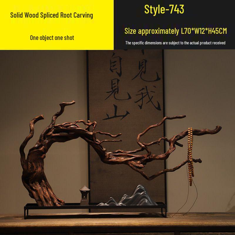 Chinese Zen Withered Wood Landscape Carving: Solid Wood Home & Hotel Decor
