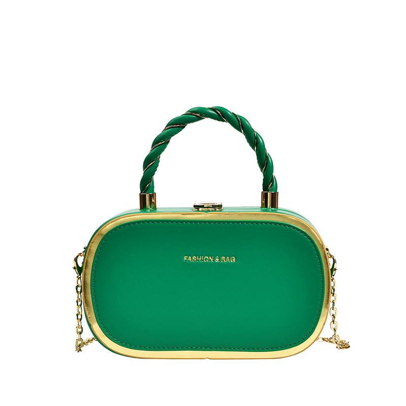

Women s Fashion Twist Buckle Top Handle Box Bag, Metallic Trim & Letter Detail Crossbody Shoulder Purse with Chain Strap, All-Match Daily Clutch зелений
