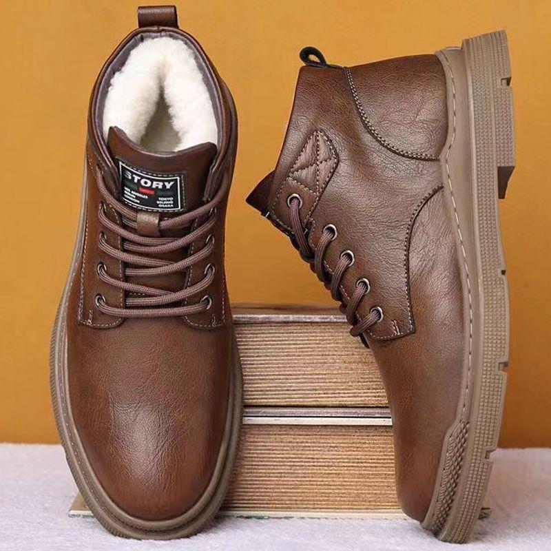 

Men s Genuine Leather British Style Martin Boots - Warm, Thick Velvet, Short Winter Boots for Work and Snow. 41