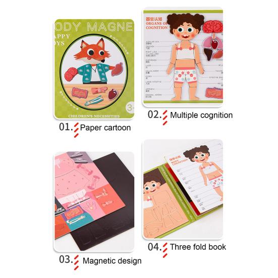 Magnetic Body Structure Puzzle Book Wooden Preschool Body Parts Learning Puzzle Book Parent-child Interactive Educational Human Anatomy Book