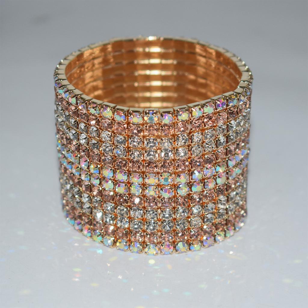 Bracelet Super Flash Incrusté de Cristal Brillant Strass Multi-Couches Large Cordon Élastique Ornement