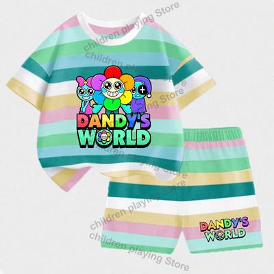 Dandys World Set a Strisce per Bambini Estate Ragazze Ragazzi T-Shirt Pantaloncini Completi Stampa Kawaii Casual Abbigliamento Sportivo Pigiama per Bambini Regali