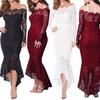 Sexy Women Long Sleeve Off Shoulder Lace Mermaid Cocktail Wedding Bodycon Dress