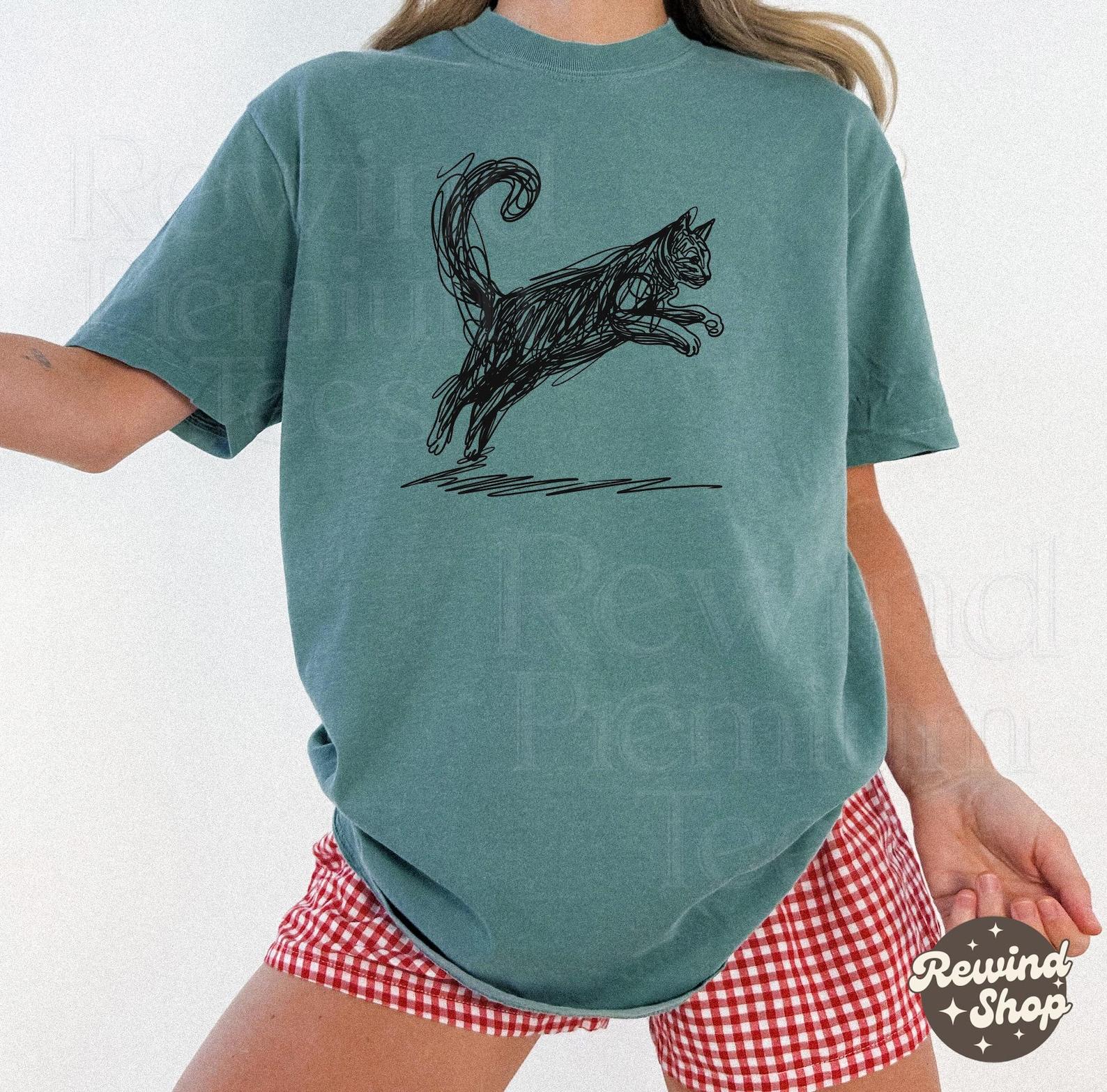 Cat Line Sketch Comfort Colors Shirt - Abstract Art TShirt - Minimal Sketch Cat Tee - Artsy Cat Lover Gift S