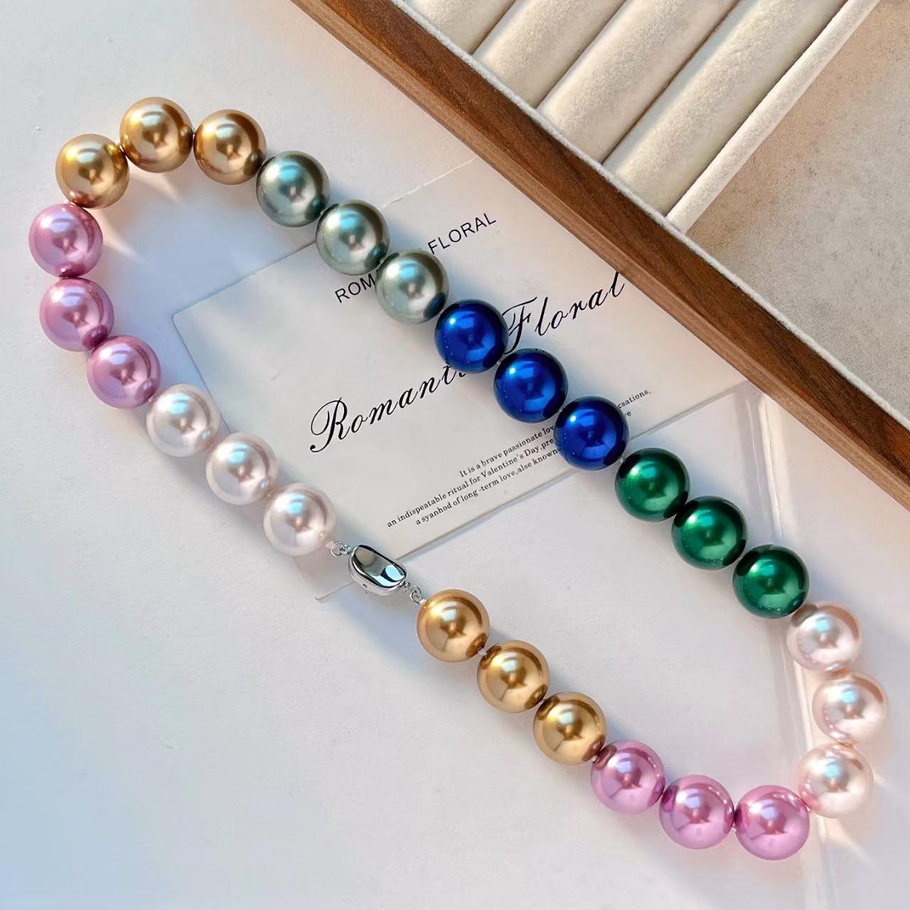 Vintage 16Mm Large Granular Color Ink Landi Artificial Crystal Pearl Necklace Clavicle