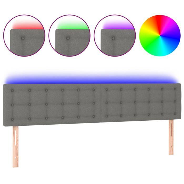VidaXL Tête de Lit à LED Meuble de Chambre à Coucher Accessoire de Lit Double Tête de Cadre de Lit Intérieur Gris Foncé 3122053