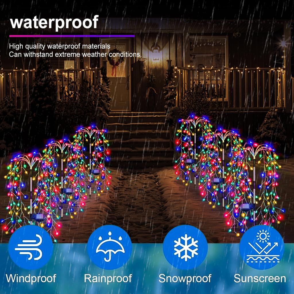 LED Řetězové světlo pro venkovní solární vrby, Solární ohňostrojová světla 8 režimů Vodotěsná pro zahradní trávník Vánoční dekorace