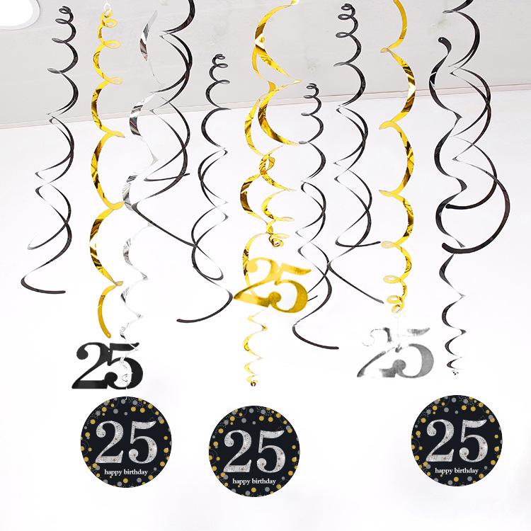 Birthday Party Spiral Hanging Decorations Set - 12 Pieces for 30th, 40th, 50th, 60th Celebrations