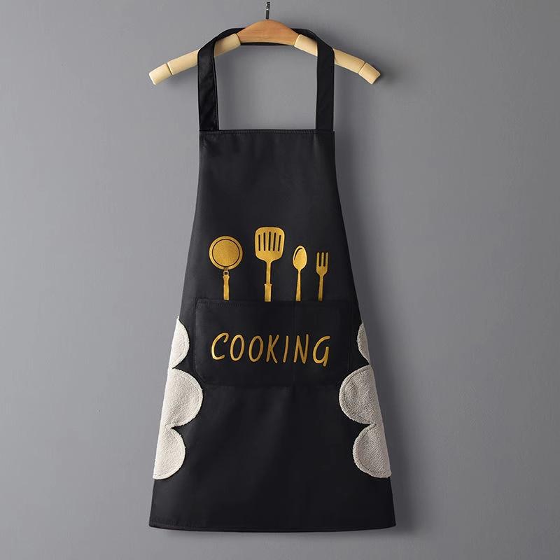 Knife Fork Pattern Waterproof Apron,Household Restaurant Kitchen Apron,Oil Resistant Hand Erasable,Fashionable Workwear Aprons