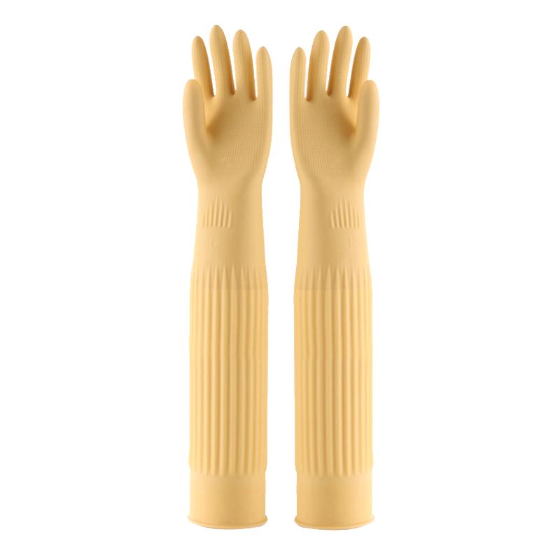 55CM Gummihandschuhe, Verlängerte Ärmel, Wasserdicht, Langlebig, für Küchenreinigung und Wäsche, Verdickt, Ölbeständig, 1 Paar (Gelb), Größe L