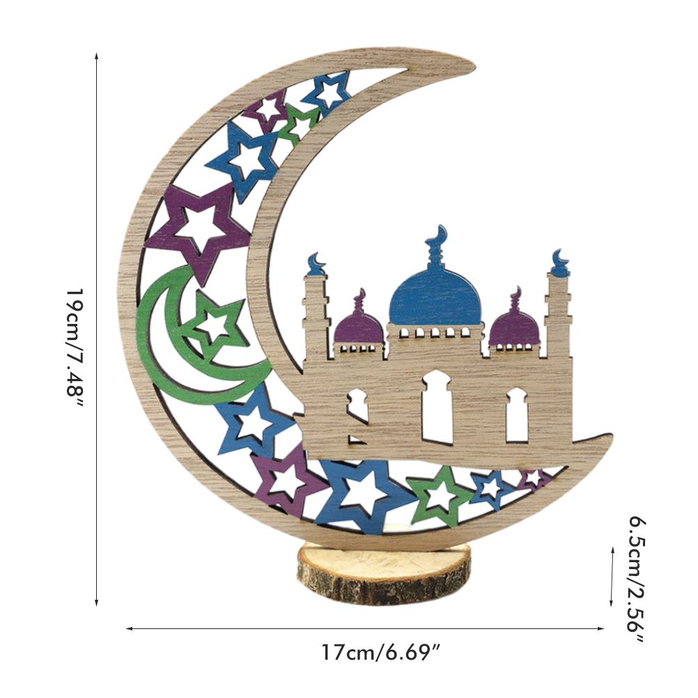 Wooden Eid Decoration Wood Hollow Carfts Ornament for Islam Muslim Festival Ramadan Mubarak Party