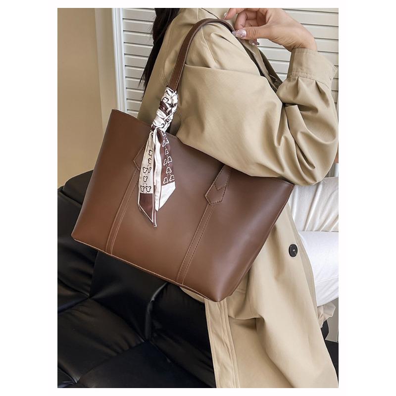 Korean Style Vintage Faux Leather Tote Bag for Women, Large Capacity Zipper Closure Shoulder Handbag, Fashionable Commute Work Bag
