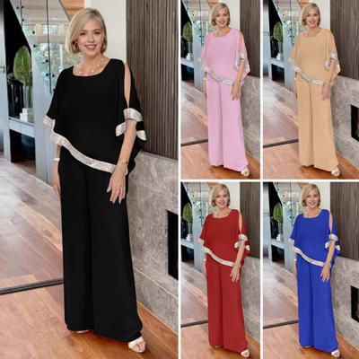 2 ks/sada Dámske Top nohavice Súprava Netopier Rukáv O Krk Lesklý flitr Nepravidelná blúzka Pružný pás Široké nohavice Nohavice Ležérne oblečenie Denné oblečenie