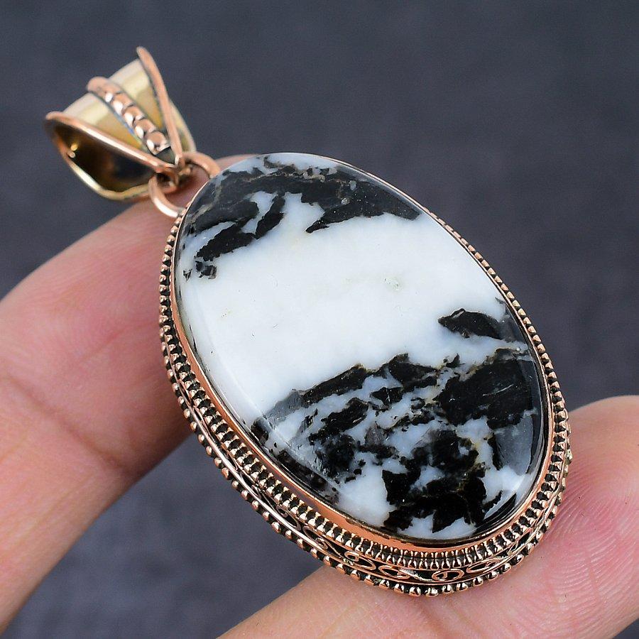 Natural Zebra Jasper Gemstone Handmade Copper Jewelry Pendant 2.21" f5I31