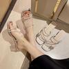 French thick-heeled slippers women's summer wear 2025 new fairy style bow rhinestone temperament high-heeled crystal sandals