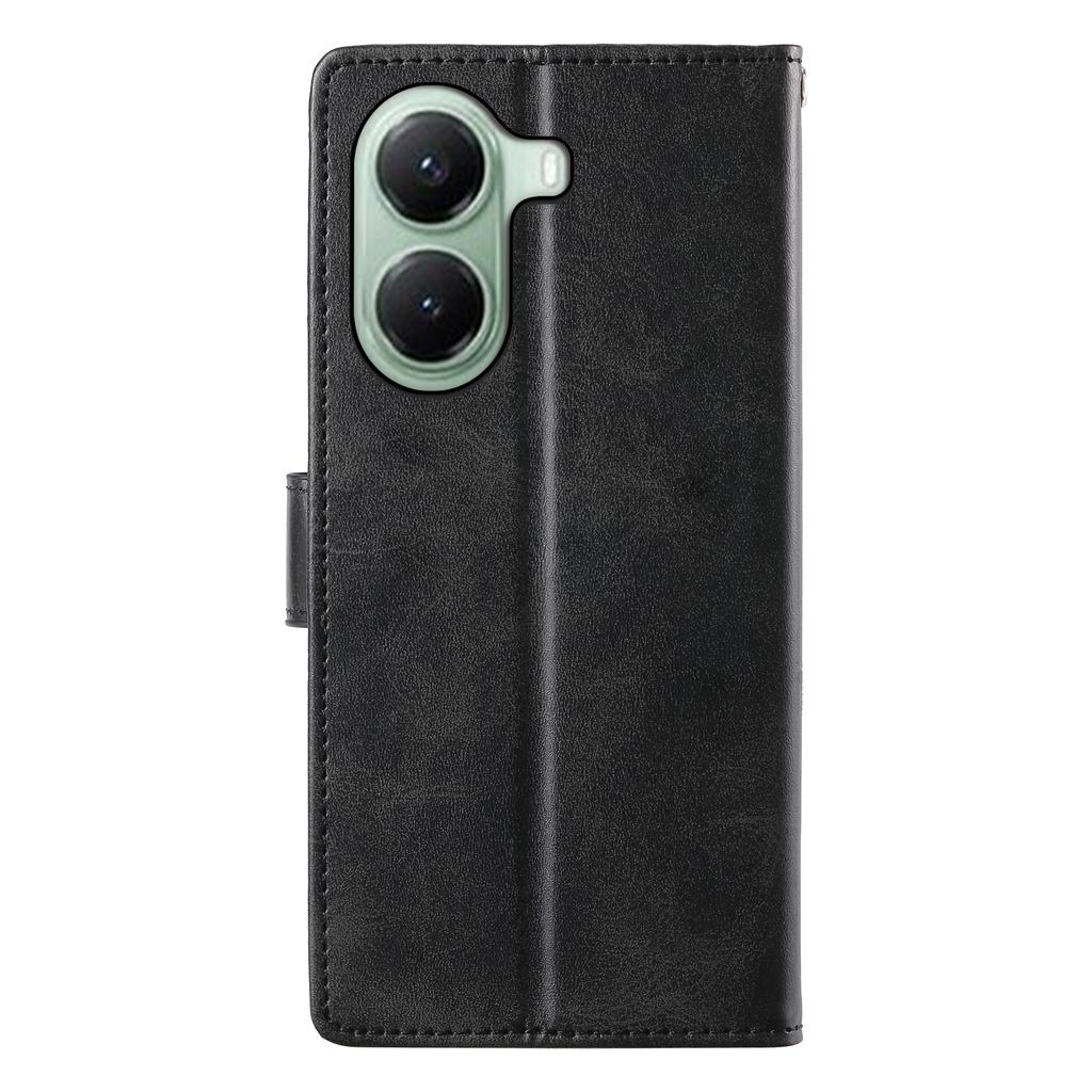 For Xiaomi Poco X7 Pro 5G/Redmi Turbo 4 5G Case Stand Wallet Calf Texture PU Leather Flip Phone Cover with Wrist Strap