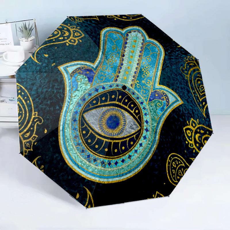 Golden Hamsa Hand Design 8-Frame for Travel, Camping, Casual Lightweight Portable Umbrella, Essential for Every Family Holidays Birthday Gift
