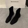 Coarse Heel Suede French Small Ankle Boots Square Head Skinny Boots Women's Shoes 2025 Autumn and Winter Velvet Brown Martin Boots
